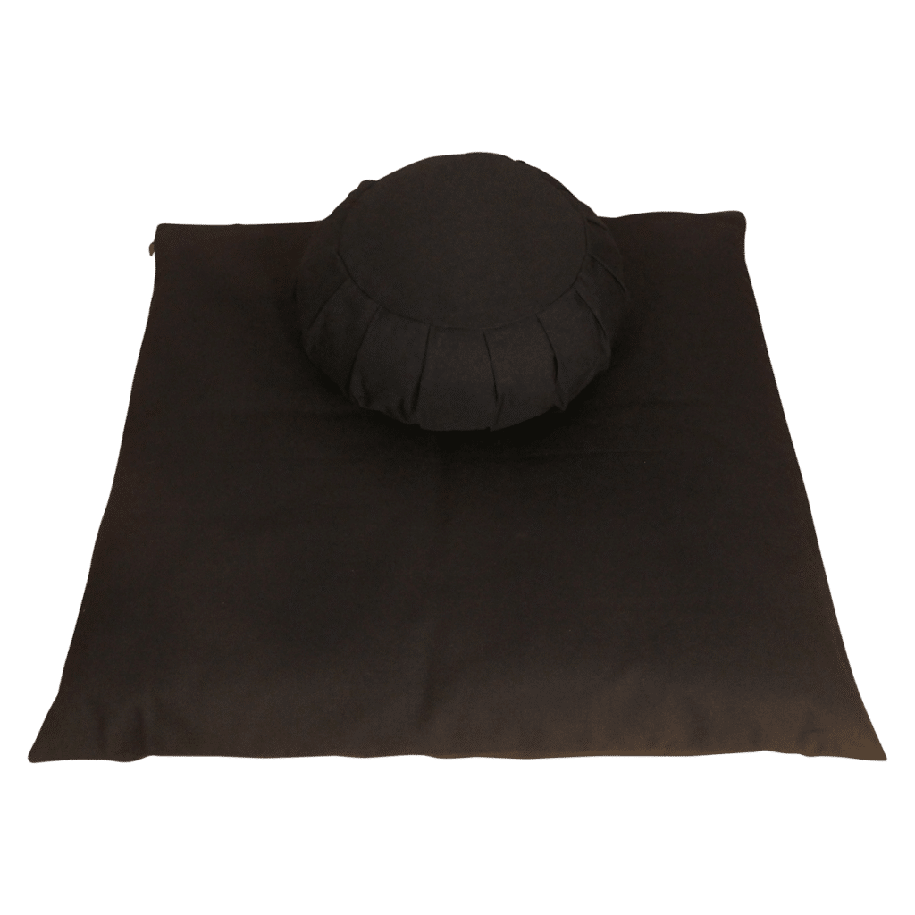 Black zafu and zabuton meditation cushion set, 100% cotton fabric, Zen.