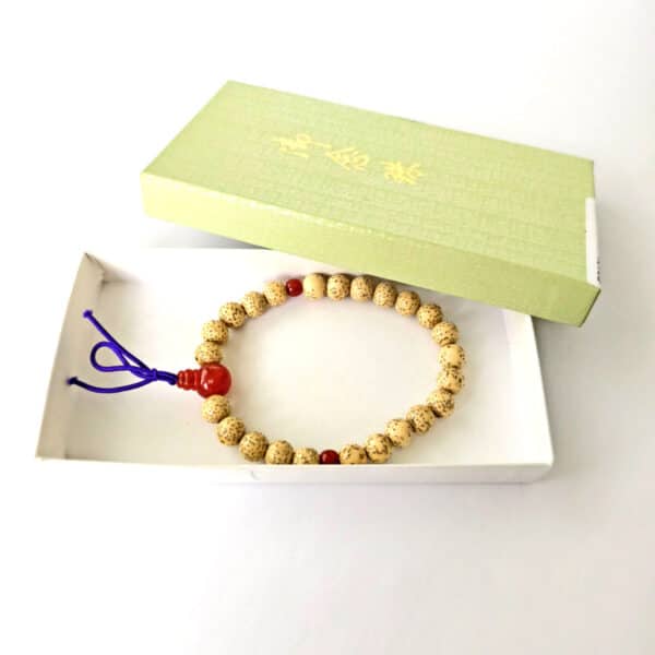 Serenity Lotus Seed wrist mala in box made in Japan