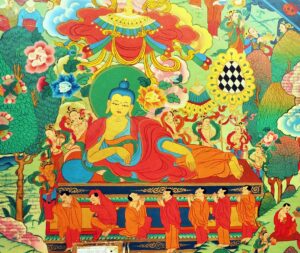 Nirvana Buddha statue or Reclining Buddha contemporary painting